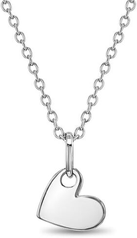 925 Sterling Silver Polished Heart Charm Pendant Necklace for Little Girls & Teens 16" - Customizable Heart Pendant Necklace - Meaningful and Unique Jewelry Birthday Gifts for Girls in Saudi Arabia