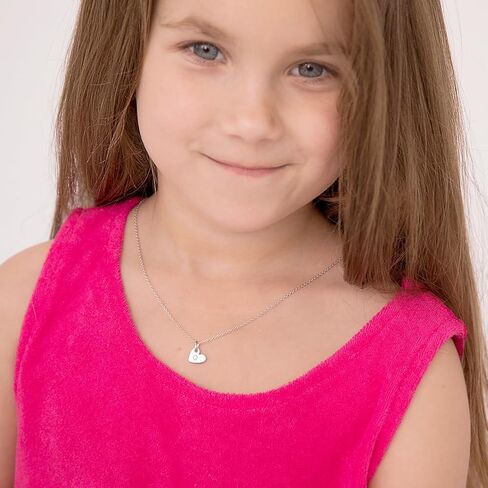 925 Sterling Silver Polished Heart Charm Pendant Necklace for Little Girls & Teens 16" - Customizable Heart Pendant Necklace - Meaningful and Unique Jewelry Birthday Gifts for Girls in Saudi Arabia