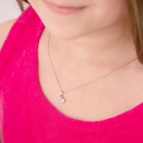 925 Sterling Silver Polished Heart Charm Pendant Necklace for Little Girls & Teens 16" - Customizable Heart Pendant Necklace - Meaningful and Unique Jewelry Birthday Gifts for Girls in Saudi Arabia