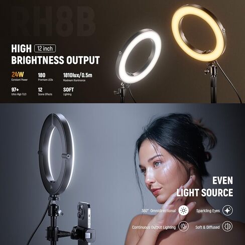 NEWER 12 "24W طاقة عالية طاقة خاتم ضوء مع حامل/حامل للهاتف ، LED إضاءة مؤتمر الفيديو Selfie لدفق iPhone Makeup VLOG تسجيل الكمبيوتر المحمول كاميرا ويب CALL CALL PODCAST ، RH12B in Saudi Arabia