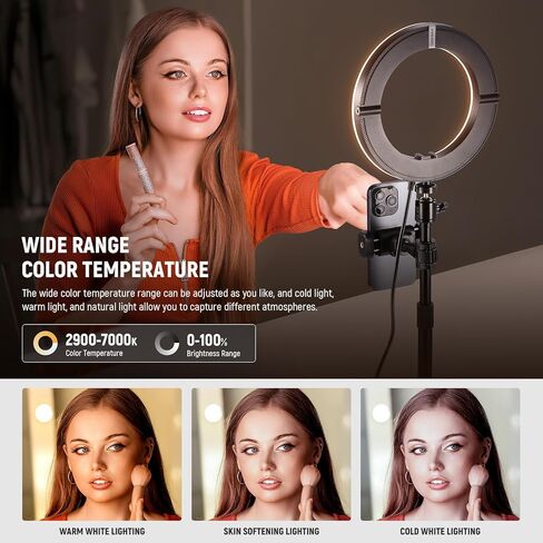 NEWER 12 "24W طاقة عالية طاقة خاتم ضوء مع حامل/حامل للهاتف ، LED إضاءة مؤتمر الفيديو Selfie لدفق iPhone Makeup VLOG تسجيل الكمبيوتر المحمول كاميرا ويب CALL CALL PODCAST ، RH12B in Saudi Arabia