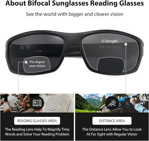 القراءة ثنائية البؤرة النظارات الشمسية للرجال والنساء ، واللف حول الرياضة قارئ صيد الأسماك الشمس نظارات UV حماية in Kuwait