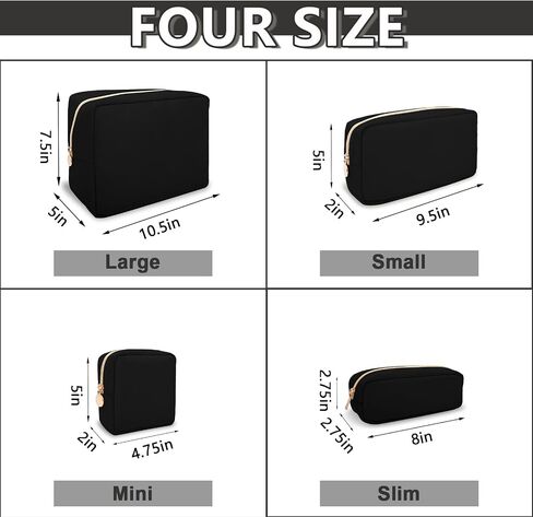 Waterproof Small Makeup Pouch for Purse,Nylon Travel Toiletry Storage Pouch Cute Preppy Cosmetic Bag for Women Girl,Waterproof Makeup Organizer Skincare Bag Purse with Zipper(Small-Black) in Saudi Arabia