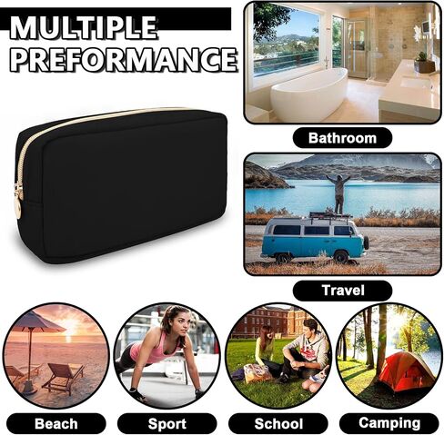 Waterproof Small Makeup Pouch for Purse,Nylon Travel Toiletry Storage Pouch Cute Preppy Cosmetic Bag for Women Girl,Waterproof Makeup Organizer Skincare Bag Purse with Zipper(Small-Black) in Saudi Arabia