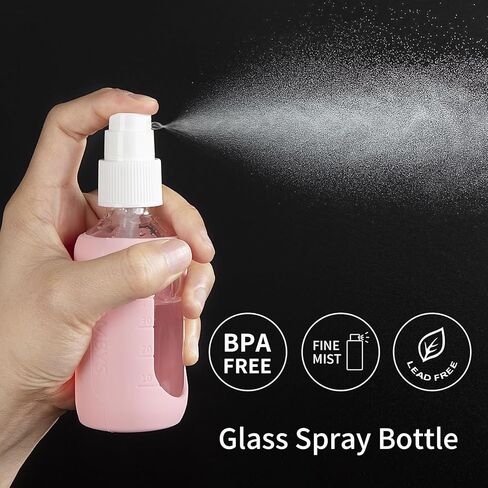HOMBYS Empty Clear Glass 2oz Small Spray Bottles with Silicone Sleeve Protection - Refillable Containers for Travel, Cleaning Solutions, Essential Oils, Sanitizers - Fine Mist Spray - 4 Pack-Clear in Saudi Arabia