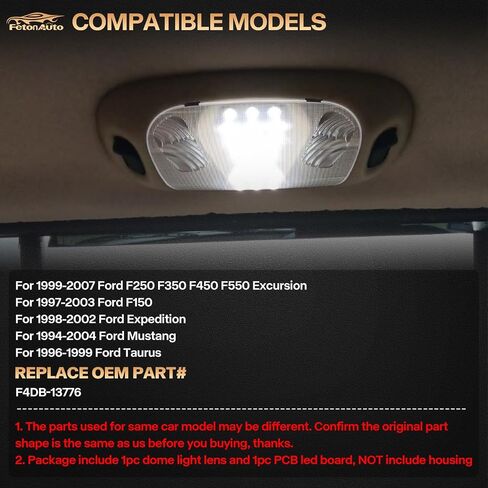 غطاء ضوء القبة الداخلي قبة غلاف صافي العدسة مع PCB أبيض LED لعام 1999-2007 FORD F250 F350 F450 F550 رحلة ، F150 Expedition Mustang Taurus ، 6000k أبيض خريطة السقف مصباح مصباح مصباح in Saudi Arabia
