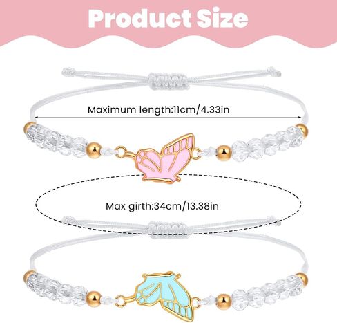 2pcs Matching Bracelets, Butterfly Friendship Bracelets Adjustable Strand Best Friends Bracelet BFF Bracelet, Handmade Charm Couples Jewelry Gifts for Women Couples Friend (Pink + Blue) in Saudi Arabia