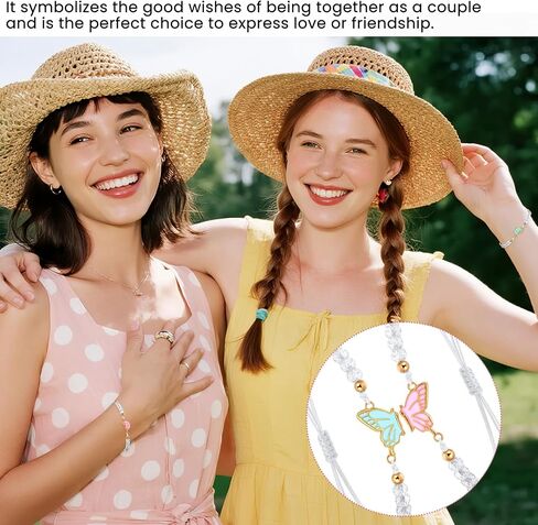 2pcs Matching Bracelets, Butterfly Friendship Bracelets Adjustable Strand Best Friends Bracelet BFF Bracelet, Handmade Charm Couples Jewelry Gifts for Women Couples Friend (Pink + Blue) in Saudi Arabia
