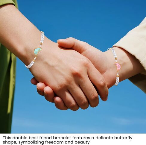 2pcs Matching Bracelets, Butterfly Friendship Bracelets Adjustable Strand Best Friends Bracelet BFF Bracelet, Handmade Charm Couples Jewelry Gifts for Women Couples Friend (Pink + Blue) in Saudi Arabia