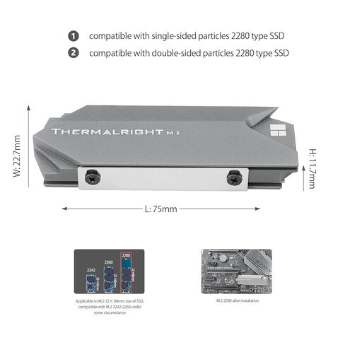 Thermalright M.2 2280 تبريد SSD Defink ، M.2 تبريد التبريد للوقود المبرد للوعة حرارة جانبية مزدوجة مع وسادة السيليكون الحراري ، تبريد زعنفة حرارة الألومنيوم لمدة 2280 M.2 SSD in Kuwait