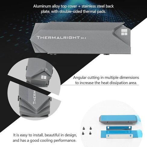 Thermalright M.2 2280 تبريد SSD Defink ، M.2 تبريد التبريد للوقود المبرد للوعة حرارة جانبية مزدوجة مع وسادة السيليكون الحراري ، تبريد زعنفة حرارة الألومنيوم لمدة 2280 M.2 SSD in Kuwait