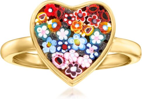 Ross-Simons Italian Multicolored Murano Glass Mosaic Floral Heart Ring in 18kt Gold Over Sterling in Saudi Arabia