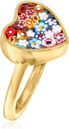 Ross-Simons Italian Multicolored Murano Glass Mosaic Floral Heart Ring in 18kt Gold Over Sterling in Saudi Arabia