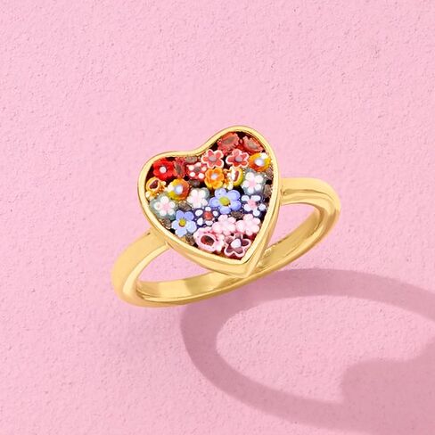 Ross-Simons Italian Multicolored Murano Glass Mosaic Floral Heart Ring in 18kt Gold Over Sterling in Saudi Arabia