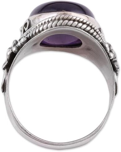 NOVICA Artisan Handmade Amethyst Cocktail Ring Cabochon .925 Sterling Silver Purple India Floral Birthstone 'Paradise Found' in Saudi Arabia