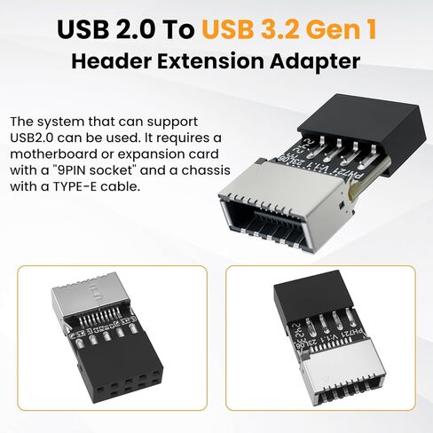 USB 2.0 to USB 3.2 Gen 1 header Adapter ، 9pin male to type-e key-main-mainboard extense extens in Kuwait