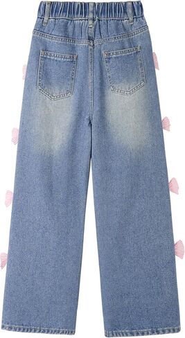 Rolanko Girls Jeans Denim Elastic Wasit Wide Leg Baggy Pants Kids Clothes 4-14 Years in Saudi Arabia