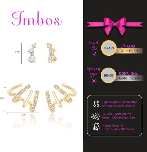 IMBOS Earrings for Women Trendy 14K Gold Stud Earrings Claw Earring Dainty Simple Minimalist Gold Earring Hypoallergenic Jewelry for Women Gifts in Saudi Arabia