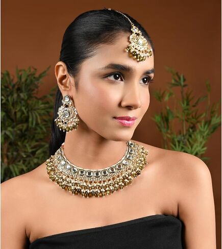 I Jewels Traditional Meenakari Kundan & Pearl Choker Necklace Jewellery Set For Women (K7260) in Saudi Arabia