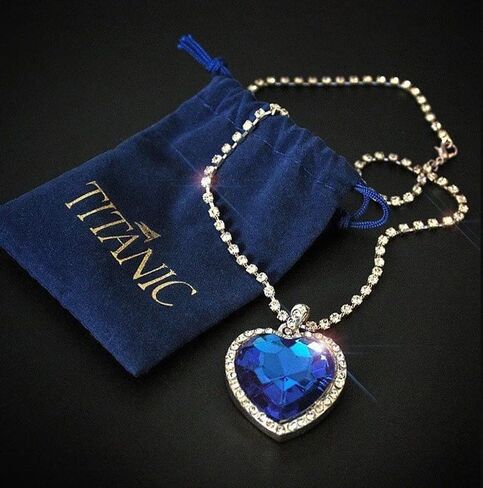 925 Sterling Silver Heart Necklace - Peach Heart Blue Crystal Zircon Jewelry for Women ، Titanic themed Wedding Complement Jewelry in Saudi Arabia