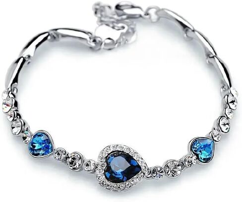 925 Sterling Silver Heart Necklace - Peach Heart Blue Crystal Zircon Jewelry for Women ، Titanic themed Wedding Complement Jewelry in Saudi Arabia