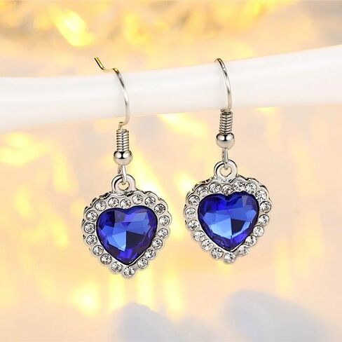 925 Sterling Silver Heart Necklace - Peach Heart Blue Crystal Zircon Jewelry for Women ، Titanic themed Wedding Complement Jewelry in Saudi Arabia