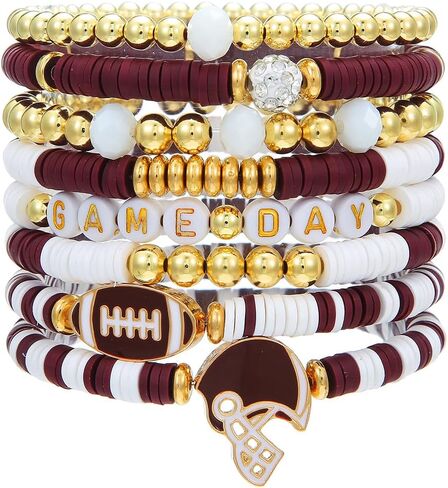 Game Day Bracelets for Women Football Party Favors Bracelets Heishi Clay Beaded Stretch Friendship Bracelets for Women Stackable Sports Football Mom Accessories Outfits Preppy Jewelry Gifts in Saudi Arabia