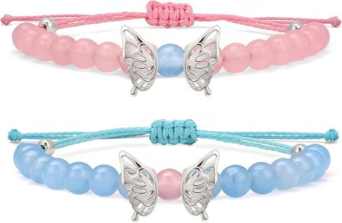 GolbalJew Butterfly Friendship Matching Bracelets for Best Friend Cute Charm BFF Bracelets Jewelry Gifts for Women Stone Beads Stretch Beaded Bracelet in Kuwait