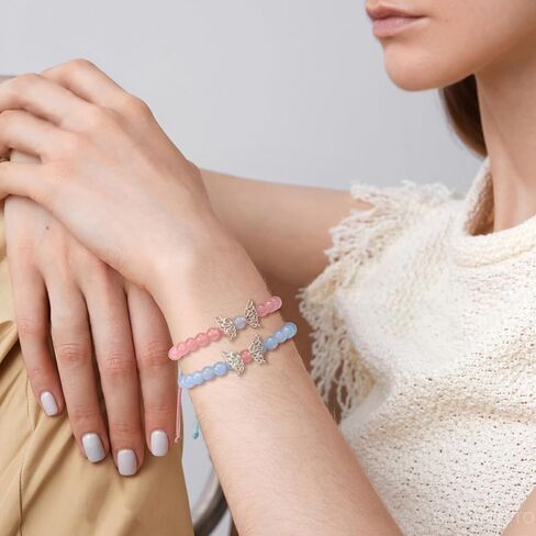 GolbalJew Butterfly Friendship Matching Bracelets for Best Friend Cute Charm BFF Bracelets Jewelry Gifts for Women Stone Beads Stretch Beaded Bracelet in Kuwait