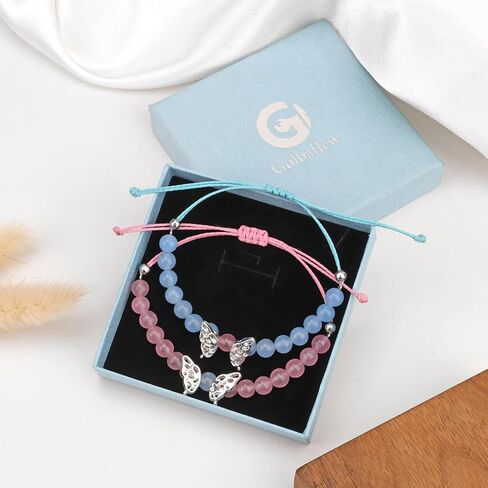 GolbalJew Butterfly Friendship Matching Bracelets for Best Friend Cute Charm BFF Bracelets Jewelry Gifts for Women Stone Beads Stretch Beaded Bracelet in Kuwait