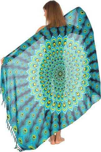 Shu-shi Womens Sarong Beach Swimsut Cove Ups Wrap Bikini Coverup Mandala Peacock & Clip in Saudi Arabia