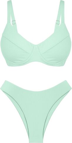 ZAFUL المرأة مضلع Underwire بيكيني مجموعة عالية قطع Colorblock V الشق ملابس السباحة المطبوعة عالية الساق ملابس السباحة in Saudi Arabia