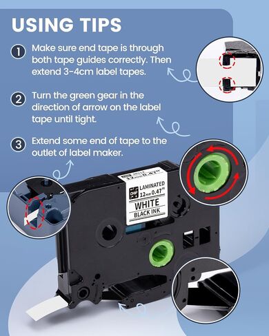 Label Maker Tape Clear TZ 12mm 0.47 Inch BZ Tapes for D210S H1100 D480BT P780BT E1000 P3200 Labeler Replacement for Ptouch Label Tape TZe-131 TZe131 for PTD210 PTH100 PTD220 PT-H103W Label Maker in Saudi Arabia