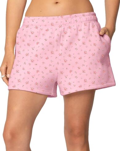 BAIGRAM Women Cozy High Waist Ditsy Floral Fleece Sweat Shorts Cute Y2K Lounge Running Athletic Track Shorts Side Pockets in Kuwait