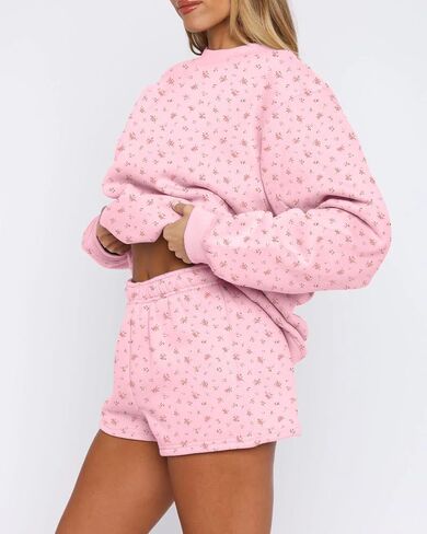 BAIGRAM Women Cozy High Waist Ditsy Floral Fleece Sweat Shorts Cute Y2K Lounge Running Athletic Track Shorts Side Pockets in Kuwait
