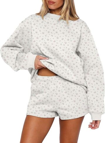 BAIGRAM Women Cozy High Waist Ditsy Floral Fleece Sweat Shorts Cute Y2K Lounge Running Athletic Track Shorts Side Pockets in Kuwait