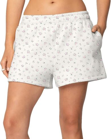 BAIGRAM Women Cozy High Waist Ditsy Floral Fleece Sweat Shorts Cute Y2K Lounge Running Athletic Track Shorts Side Pockets in Kuwait