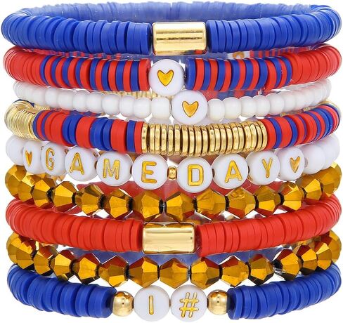Game Day Bracelets for Women Football Party Favors Bracelets Heishi Clay Beaded Stretch Friendship Bracelets for Women Stackable Sports Football Mom Accessories Outfits Preppy Jewelry Gifts in Saudi Arabia