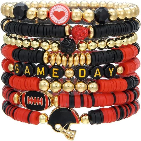 Game Day Bracelets for Women Football Party Favors Bracelets Heishi Clay Beaded Stretch Friendship Bracelets for Women Stackable Sports Football Mom Accessories Outfits Preppy Jewelry Gifts in Saudi Arabia