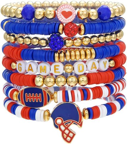 Game Day Bracelets for Women Football Party Favors Bracelets Heishi Clay Beaded Stretch Friendship Bracelets for Women Stackable Sports Football Mom Accessories Outfits Preppy Jewelry Gifts in Saudi Arabia