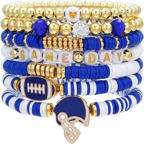 Game Day Bracelets for Women Football Party Favors Bracelets Heishi Clay Beaded Stretch Friendship Bracelets for Women Stackable Sports Football Mom Accessories Outfits Preppy Jewelry Gifts in Saudi Arabia