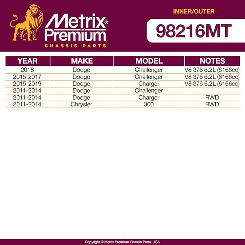 Metrix Premium Chassis Parts - 4 PC Inner & Outer Tie Rod End Kit Fits 11-18 Dodge Challenger, 15-19 Charger, 11-14 Charger RWD, 11-14 Chrysler 300 RWD Replacement, EV800963 ES800986, Made in Europe in Saudi Arabia