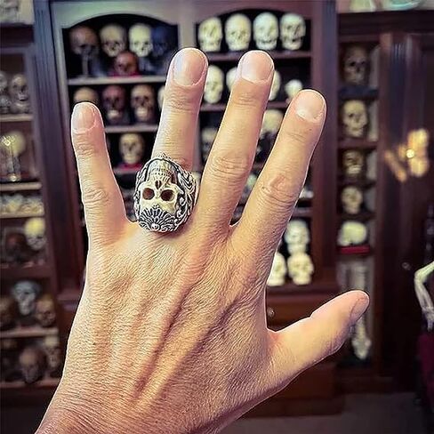 Vintage Polish Floral Armor Antler Skull Ring, Adjustable Open Gothic Skull Rings, Unique Skull Vintage Ring Jewelry Gift for Him (8-11) in Saudi Arabia