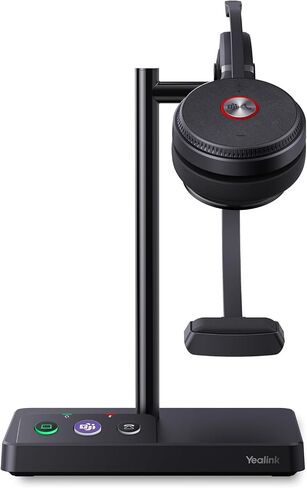 Yealink WH62 DECT سماعة رأس لاسلكية مع قاعدة DECT، نطاق 525 قدمًا / UC Zoom معتمد للعمل سماعة أذن مزدوجة للهاتف المكتبي والكمبيوتر الشخصي، سماعة هاتف مع ميكروفون لإلغاء الضوضاء، Ringer، وقت التحدث 14 ساعة in Saudi Arabia