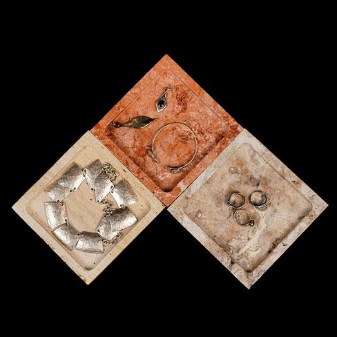 Natural Turkish Travertine Square Stone Accessory Tray for Jewelry, Perfume, Key Decorative Tray for Living Room, Bathroom, Kitchen & Office (Silver) in Saudi Arabia