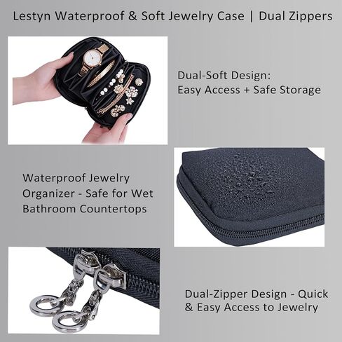 Jewelry Travel Organizer Bag -Waterproof Portable Small Jewelry Storage Ring Binder Rolls Zipper Pouch Bag for Accessory Necklaces/ Earrings/Rings/ Bracelets During Journey/Holiday or At Home-Black in Saudi Arabia