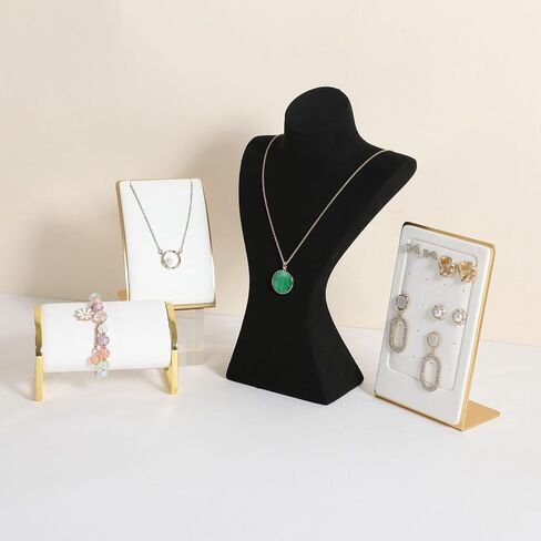 GemeShou Black necklace storage hanger stand jewelry organizer, Velvet jewelry stand necklace holder, jewelry mannequin bust for necklaces, jewelry bust display stands【Black-Medium height 9.25 inch】 in Saudi Arabia