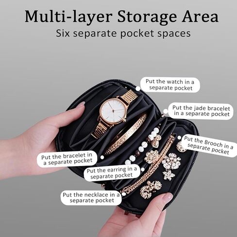 Jewelry Travel Organizer Bag -Waterproof Portable Small Jewelry Storage Ring Binder Rolls Zipper Pouch Bag for Accessory Necklaces/ Earrings/Rings/ Bracelets During Journey/Holiday or At Home-Black in Saudi Arabia