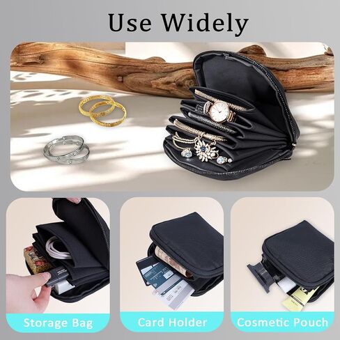 Jewelry Travel Organizer Bag -Waterproof Portable Small Jewelry Storage Ring Binder Rolls Zipper Pouch Bag for Accessory Necklaces/ Earrings/Rings/ Bracelets During Journey/Holiday or At Home-Black in Saudi Arabia
