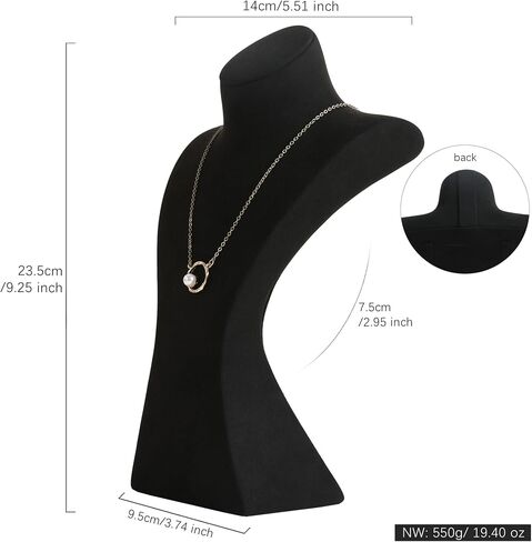 GemeShou Black necklace storage hanger stand jewelry organizer, Velvet jewelry stand necklace holder, jewelry mannequin bust for necklaces, jewelry bust display stands【Black-Medium height 9.25 inch】 in Saudi Arabia